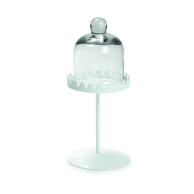 Porta Cupcake De Vidro Com Cúpula De Metal Branco