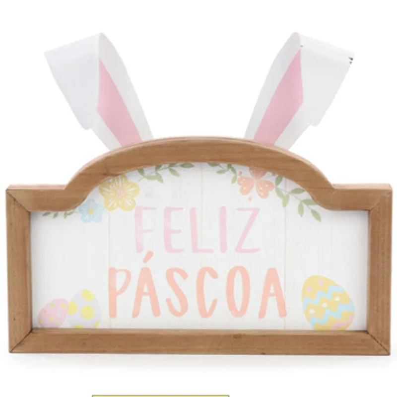Quadro Decorativo Feliz Páscoa Com Orelha 21,6x25,4cm - 1 Un