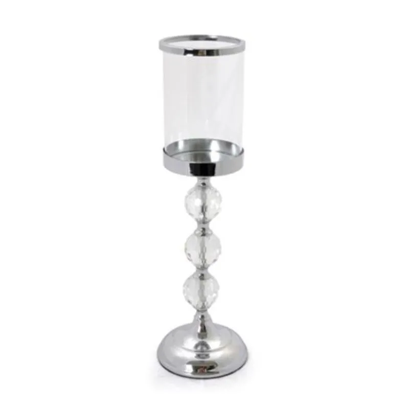 Porta Velas Alto em Metal Prata