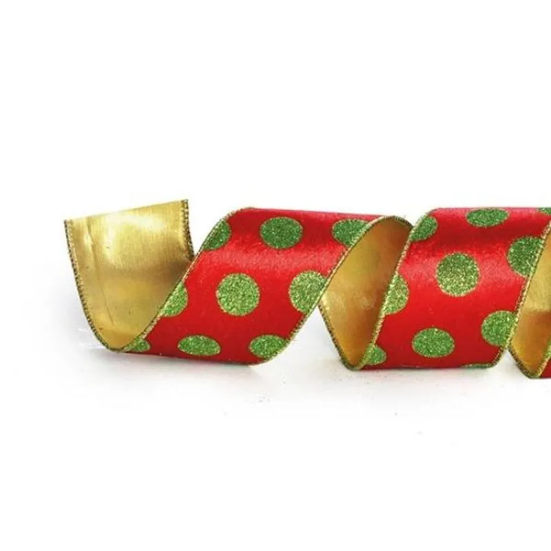 Fita de Natal Bolas Vermelho e Verde 3,8cm (Fita para Presente) - 3 Unidades