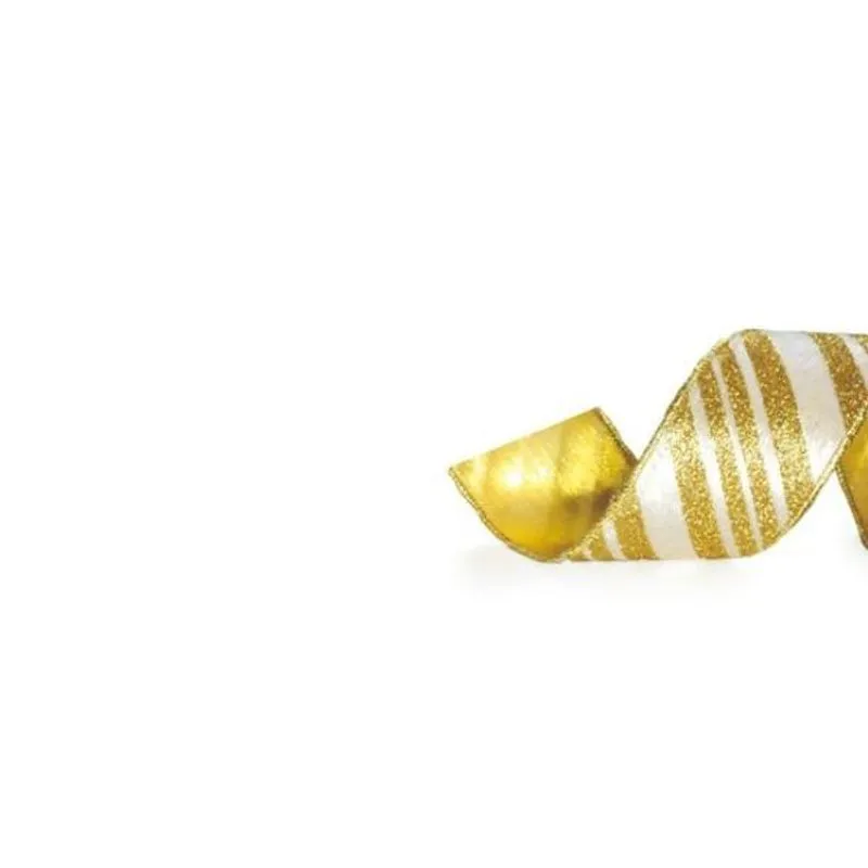 Fita de Natal Listras Ouro e Branco 10cm (Fita para Presente) - 1 Rolo