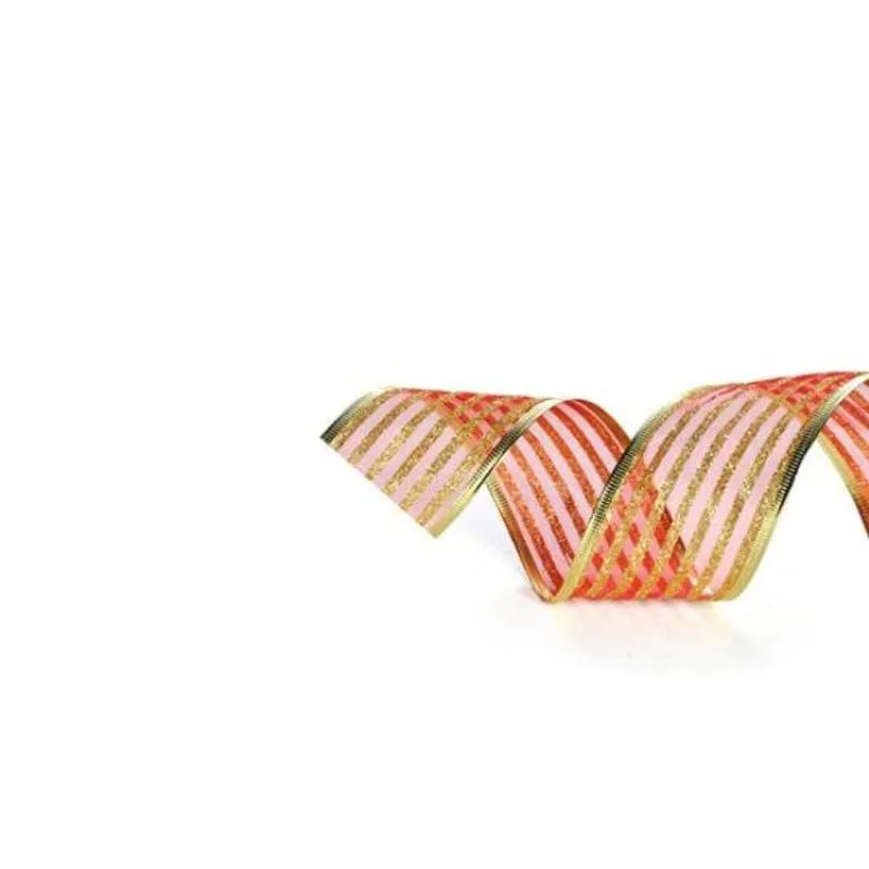Fita de Natal Listras Vermelho e Ouro 6,3cm (Fita para Presente) - 1 Rolo