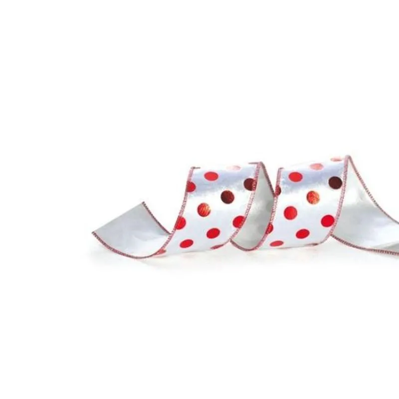Fita de Natal Bolas Vermelho e Branco 6,3cm (Fita para Presente) - 1 Rolo
