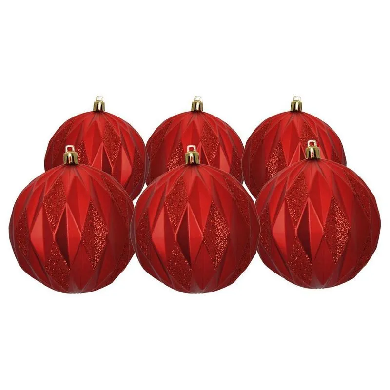 Kit Bola De Natal 8cm Relevo Vermelho Com 6und Cromus