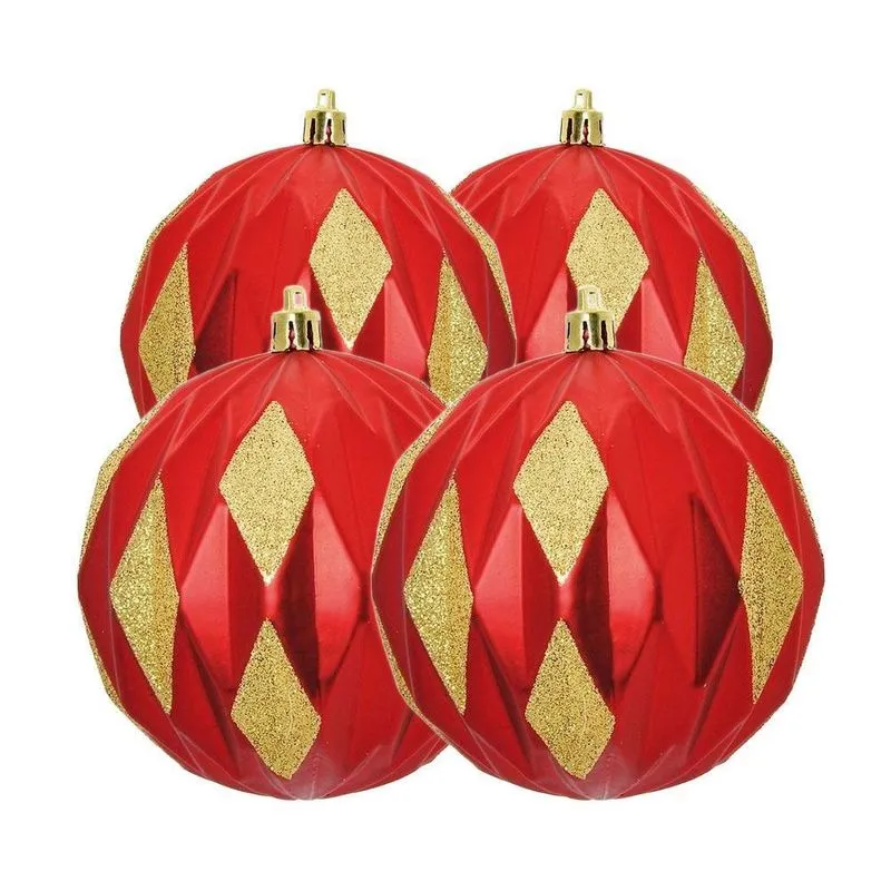 Kit Bola De Natal 10cm Losangos Vermelho Com 4und Cromus