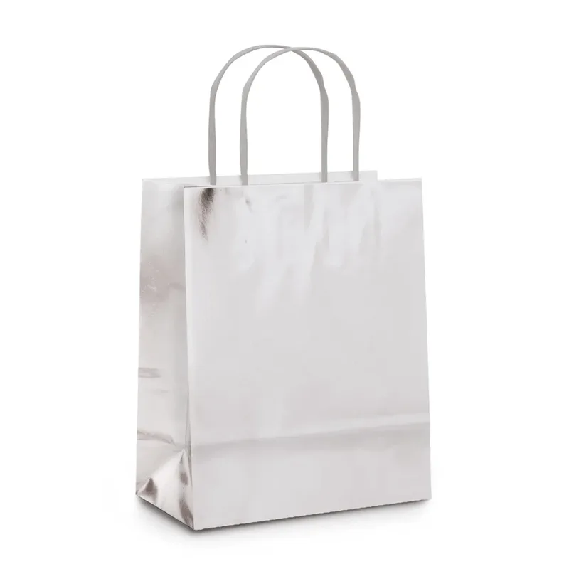 Sacola Laminada Prata Metálica Brilho Grande 32X26,5X13CM 10 Unidades 14000399 CROMUS