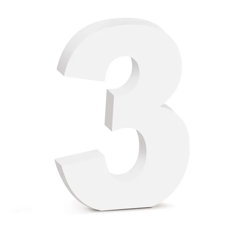 Numero 3 Madeira 15Cm Branco