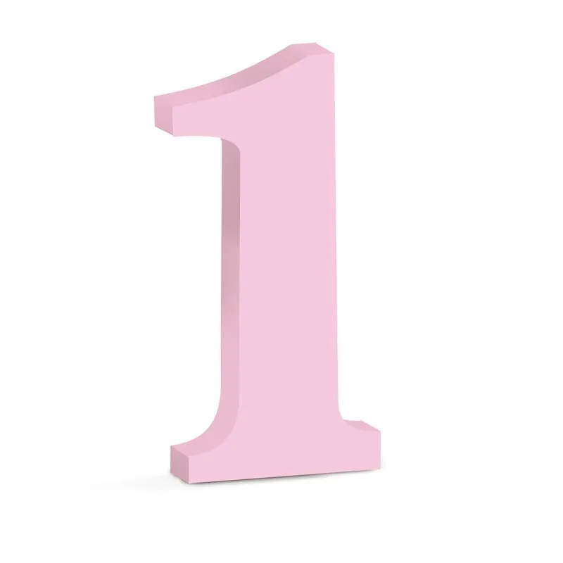 Numero 1 Madeira 15Cm Rosa Claro