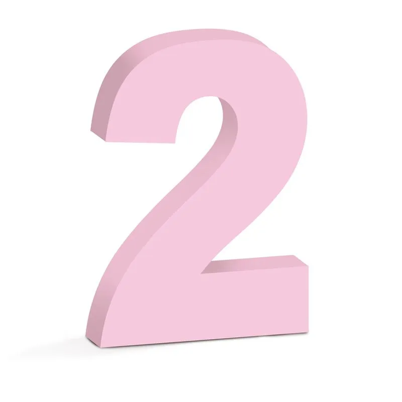 Numero 2 Madeira 15Cm Rosa Claro