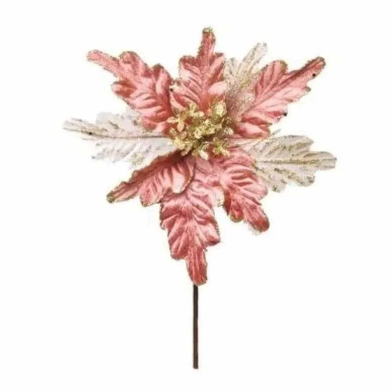 Poinsetia Decorativa Com Glitter Rosê Gold Com 1 Unidade