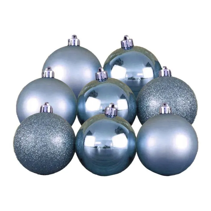 Kit Bolas De Natal 7cm Azul Claro Bril/fosc/glit 8und Cromus