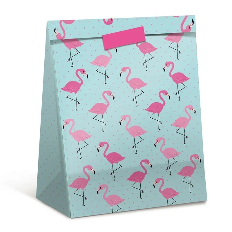 Pacote Papel De Presente M 26cmx19,5cmx9,5cm Cromus Flamingo 10 Unidades