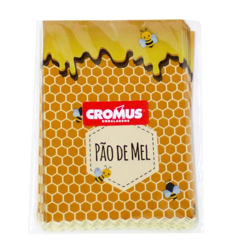 Saco Transparente Decorado 10x14cm Pão de Mel (11300272) com 50 un CROMUS