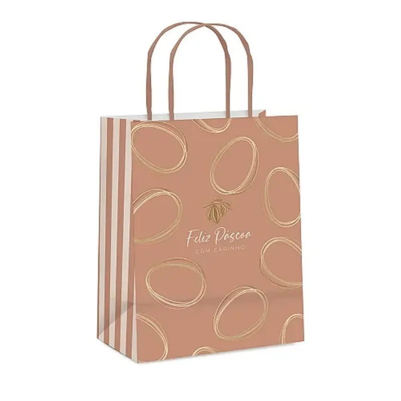 Kit Sacola De Papel Tonal Terracota Suave M 26x19,5x9,5cm - 10 Un