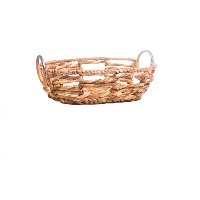 Cesta bandeja oval fibra vegetal com alca em metal P