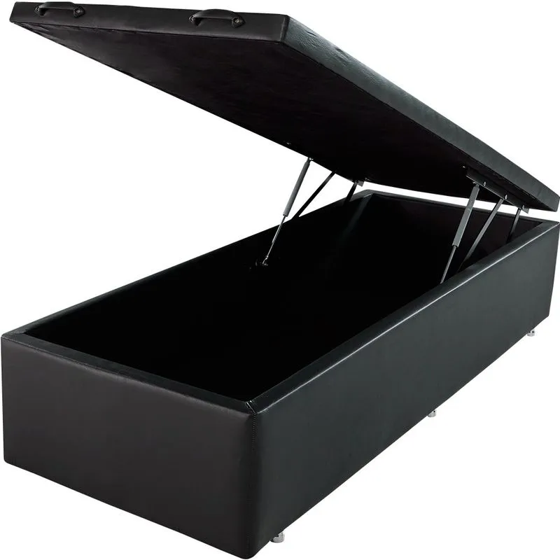 Cama Box Baú Solteirão Resistente Premium Courano Preto 97x203x43 bf Colchões