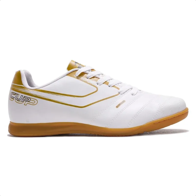 Chuteira Futsal Topper Cup 8 Masculina 43 / Branco com Dourado