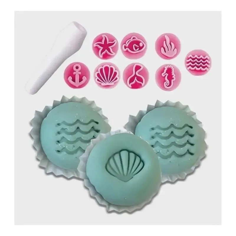 Kit Carimbos Fundo Do Mar Confeitaria Bolo Biscuit Bluestar