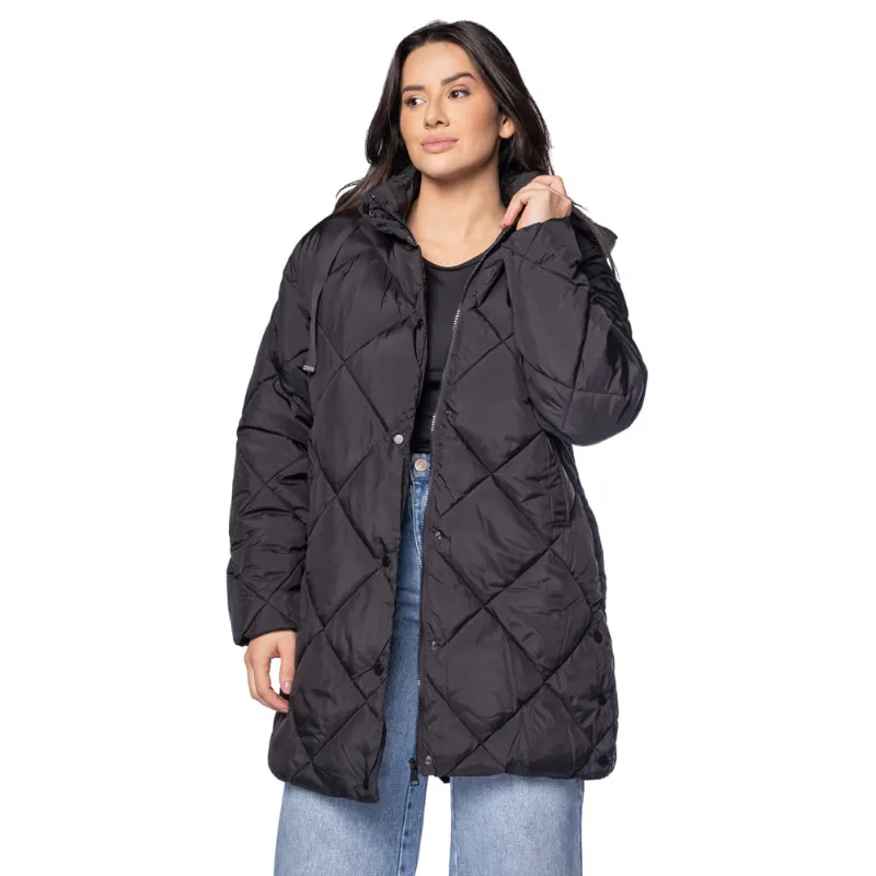 Jaqueta Feminina Facinelli Acolchoada Alongada Preto - M
