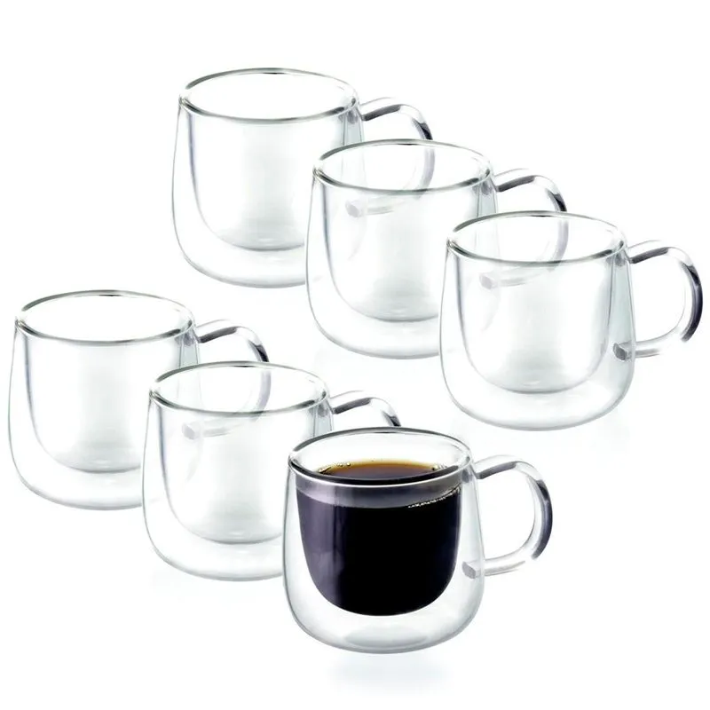 Conjunto 6 Xícaras Café Parede Dupla Borossilicato 80 Ml