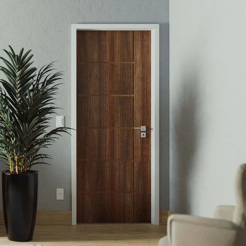 Folha De Porta De Madeira 210x92cm Espessura 3,5cm Mmc Eucaplac Frisada Elegance Eucatex Noce Ebano