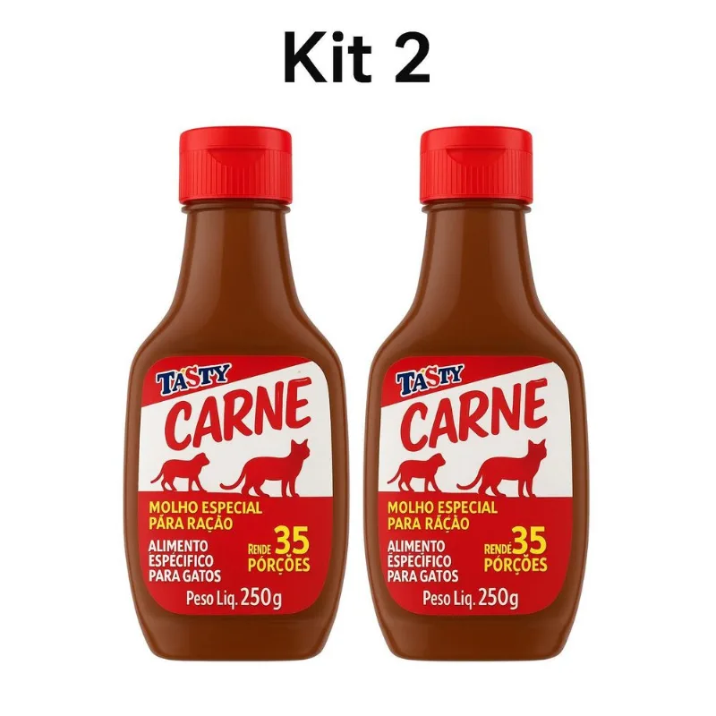 Kit 2 Molho Tasty Carne Para Gatos 250g Ração Mais Saborosa