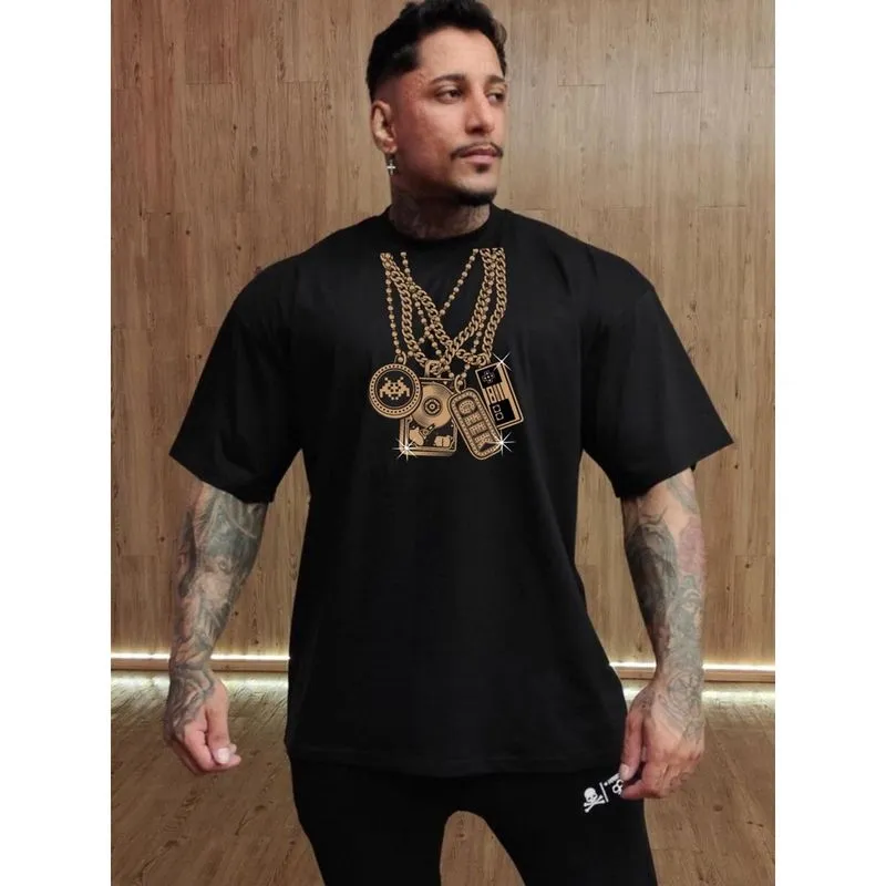 Camiseta Oversized Streetwear Corrente Rapper Premium Masculina Feminina 100% Algodão Reforçada
