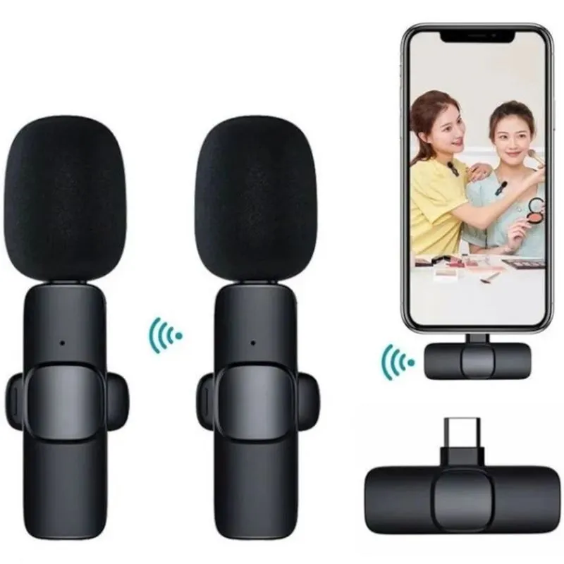 Microfone de Lapela Duplo Sem Fio Bluetooth usb-c Compatível