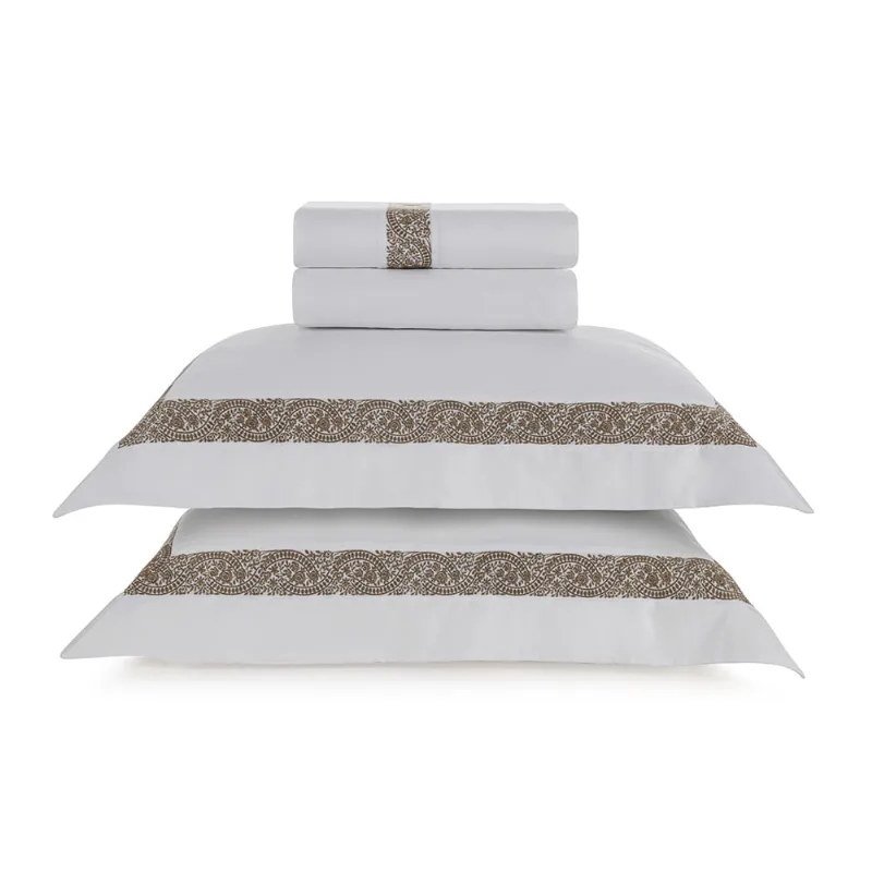 Jogo de Cama Casal 300 Fios Rosaria Branco/Marrone