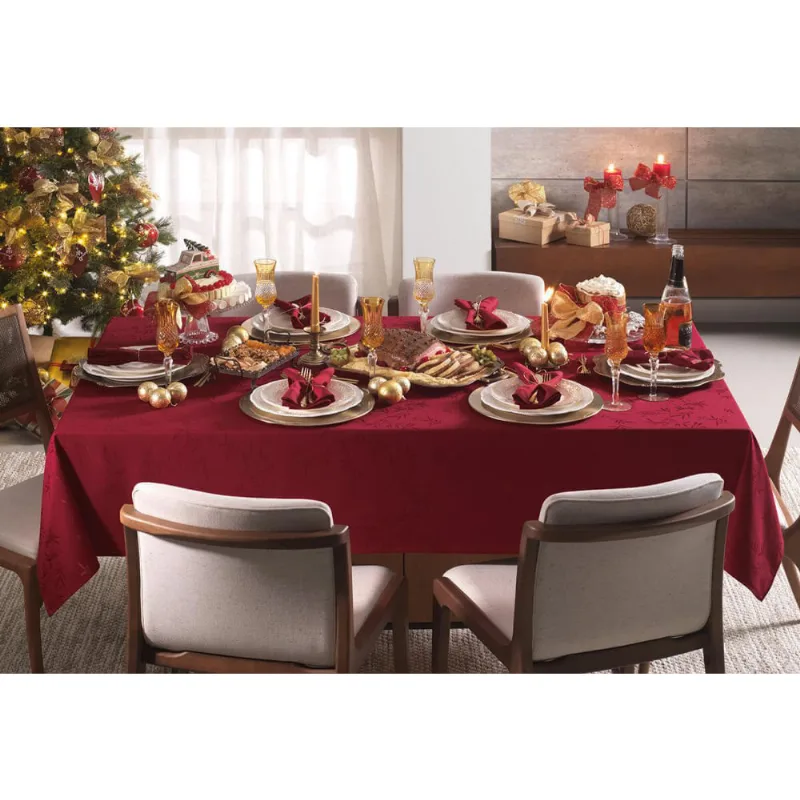 Toalha Mesa Retangular Celebration Verissimo Vermelha 320Cm