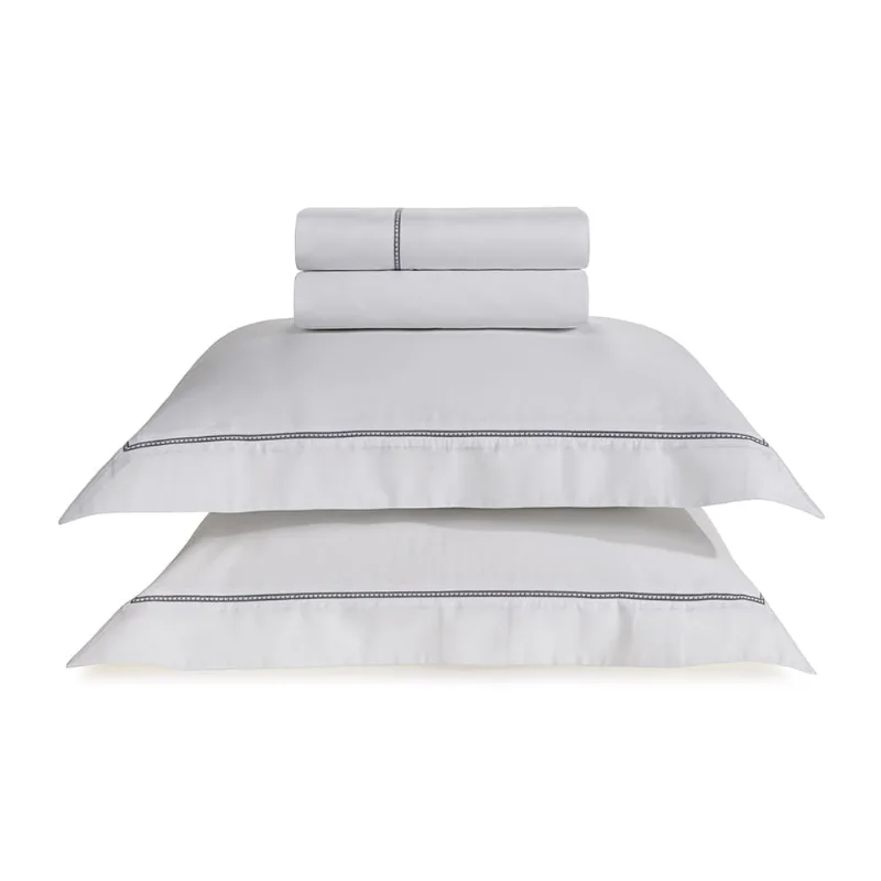 Jogo de Cama Queen Cetim 300 Fios Portello Branco/Ardósia