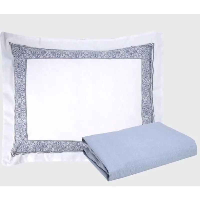Jogo de Cama Lençol com Fronha Azul Solteiro 2 Peças 180 Fios Percal 100% Algodão Magno Karsten