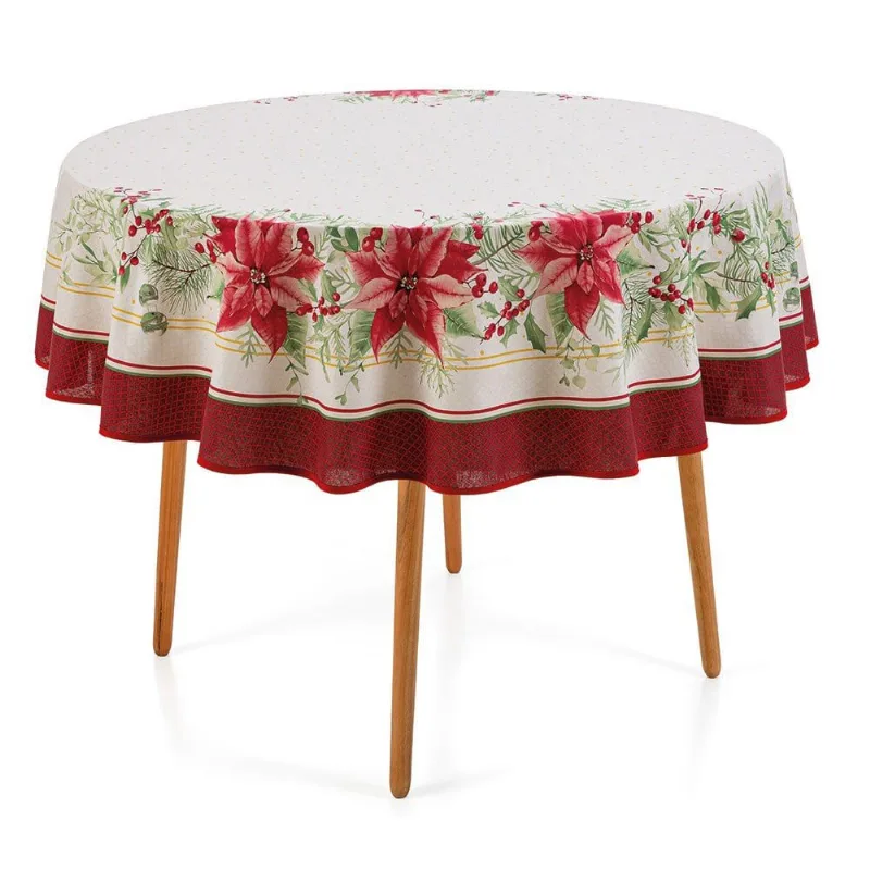Toalha de Mesa Karsten Redonda 4 Lugares Natal Flores de Natal