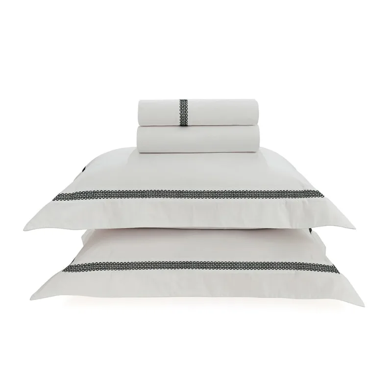 Jogo de Cama King Trussardi 300 Fios Percal 100% Algodão Egípcio Capitale Branco/Nero