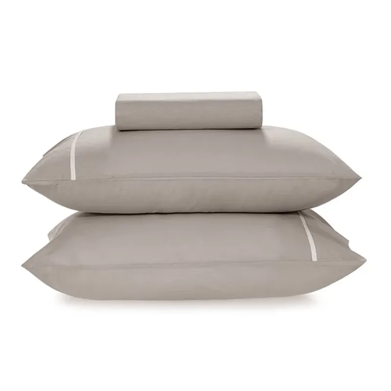 Jogo de Cama Percal 160 Fios Noah Queen Cinza Com Branco
