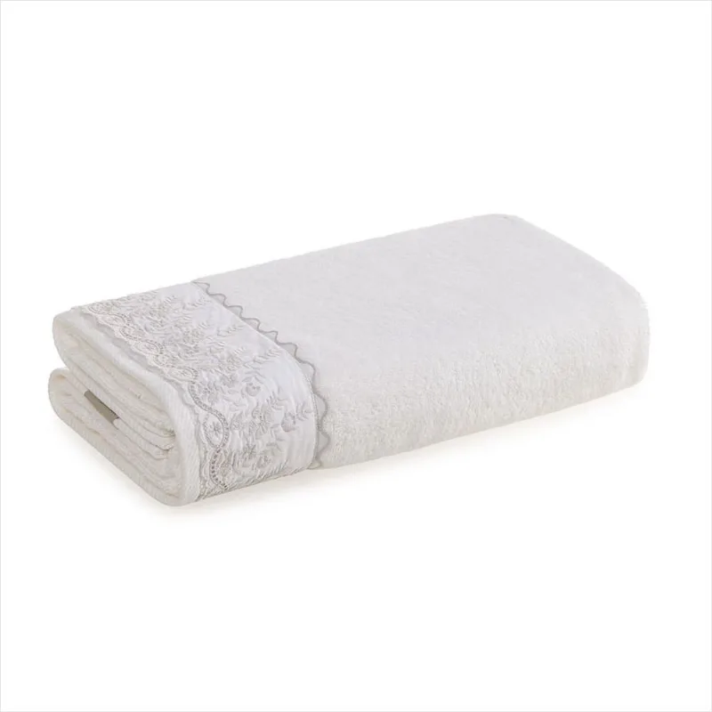 Toalha de Banho Branco Bordado Prata Antonia - Karsten