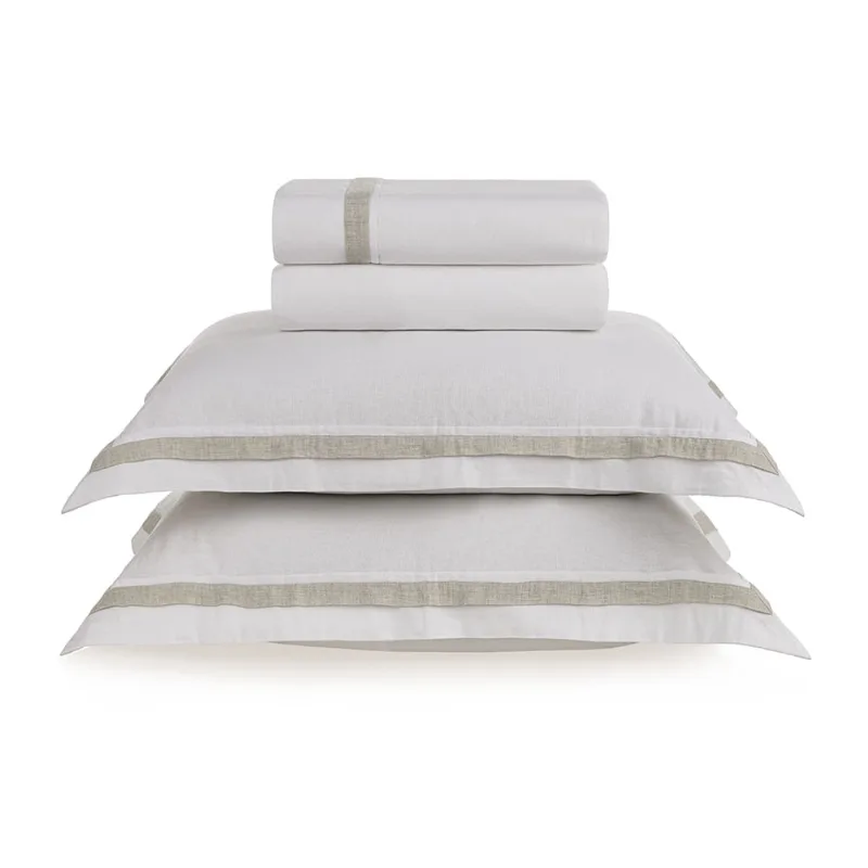 Jogo de cama Queen Linho + algodão Parione Branco/Natural
