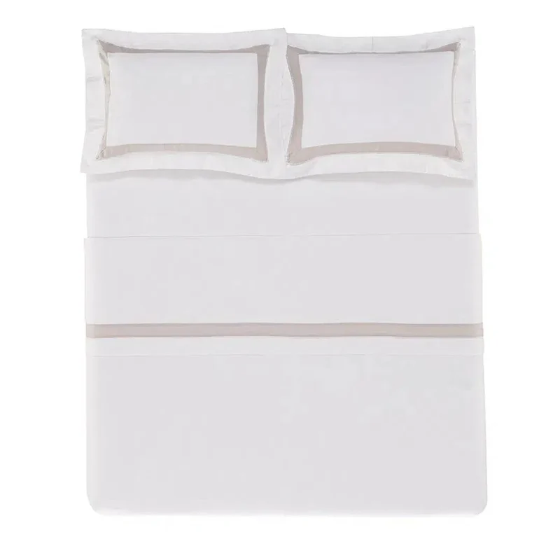 Jogo de Cama Rivus 4 Pçs 300 fios 55% Linho / 45% Algodão Branco / Natural Trussardi Queen
