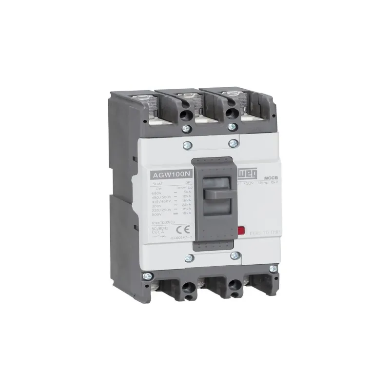 Disjuntor Caixa Moldada 100A AGW 100N 380V 22kA Térmico e Magnético Fixos Weg