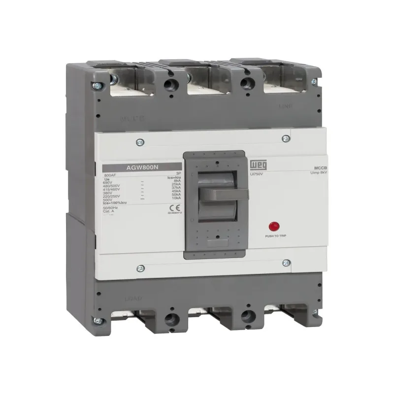 Disjuntor Caixa Moldada 500A AGW 800N 380V 45kA Térmico e Magnético Fixos Weg