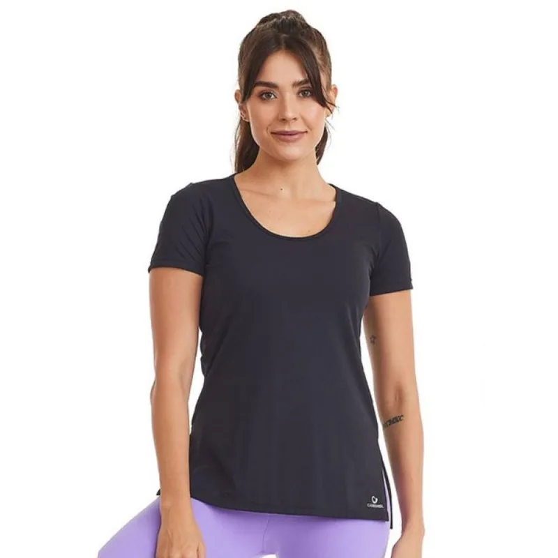 Camiseta Caju Brasil Slit Classic Preto Feminino Fitness P P / Preto