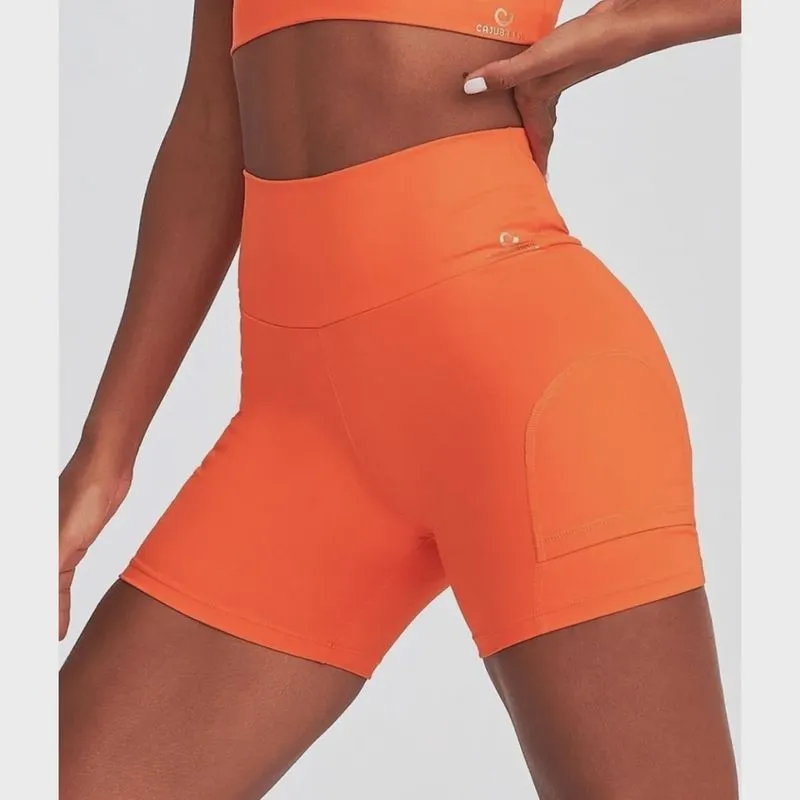 Shorts Caju Brasil Feminino Bolso Laranja