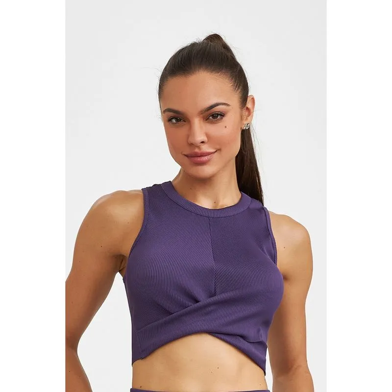 Cropped Canelado com Cruzado na Frente Cajubrasil Roxo Ametista