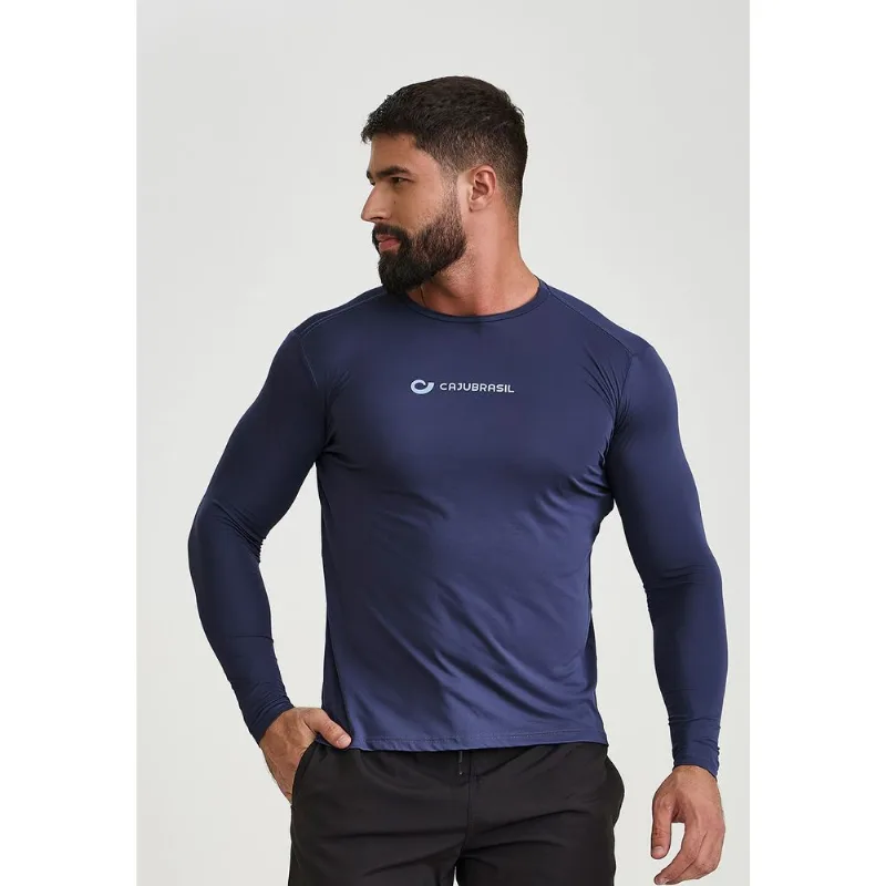 CAMISETA MANGA LONGA MASCULINA AZUL MARINHO CAJUBRASIL GG