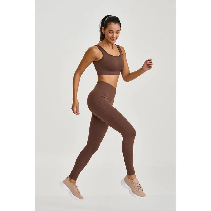 LEGGING SEM COSTURA CANELADA MARROM CAPUCCINO CAJUBRASIL P - CAJU BRASIL