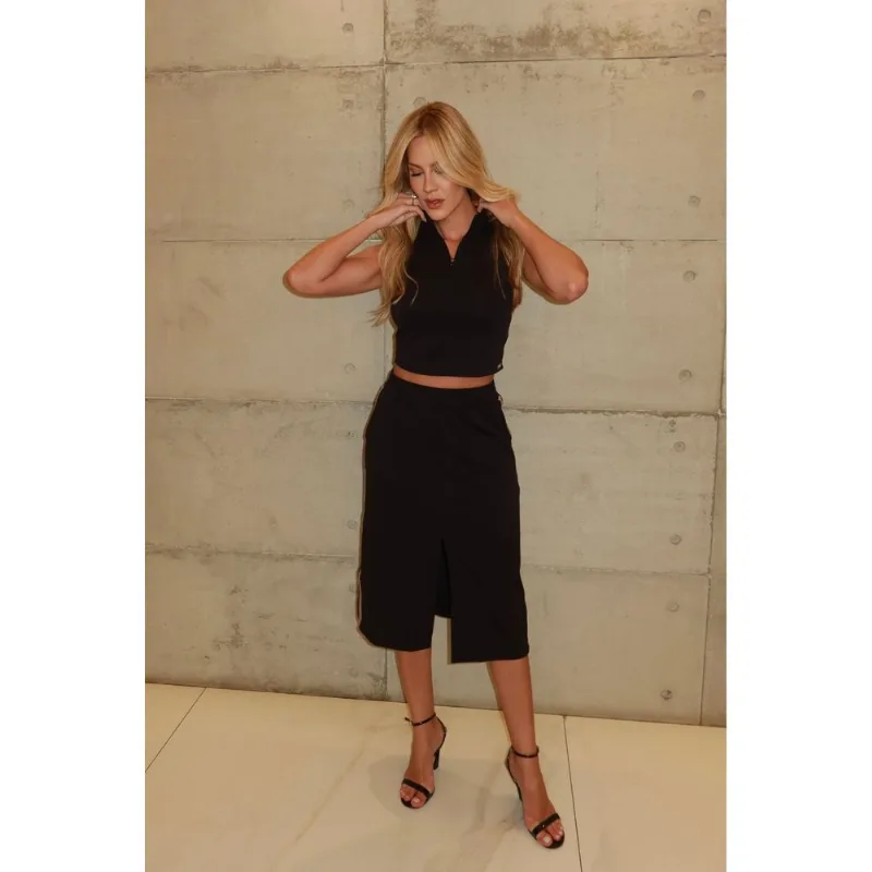 SAIA MIDI COM BOLSO PRETO CAJUBRASIL M