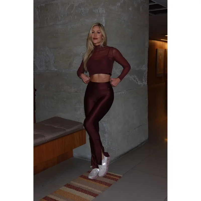 CROPPED MANGA LONGA TULE CLASSICO VINHO BAROLO CAJUBRASIL - M