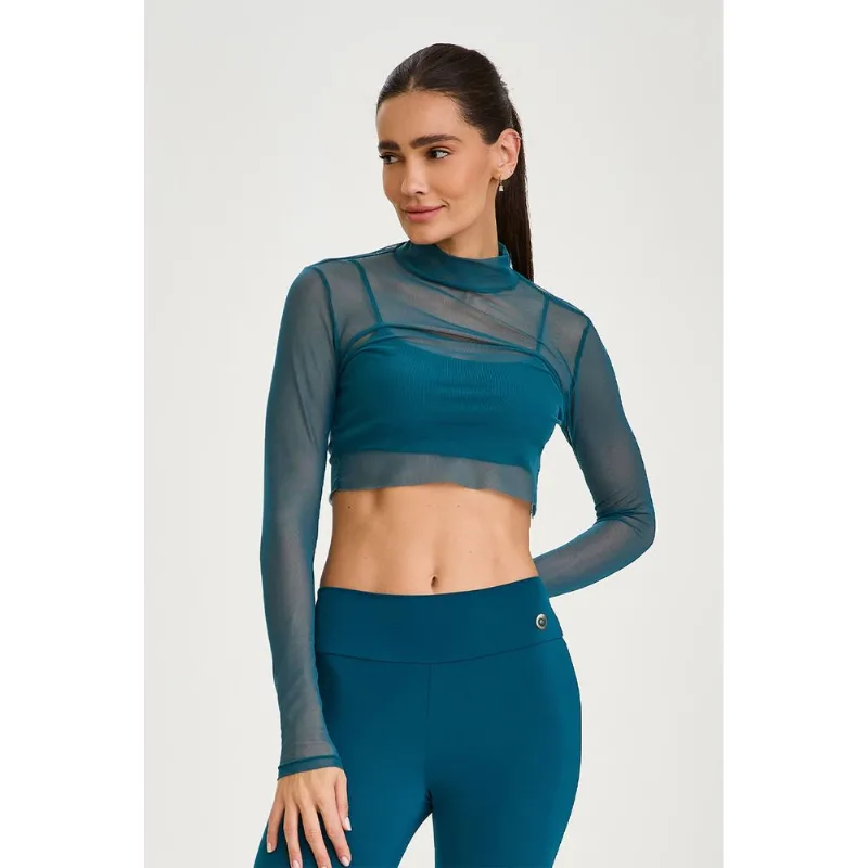CROPPED MANGA LONGA TULE CLASSICO VERDE ESMERALDA CAJUBRASIL - G