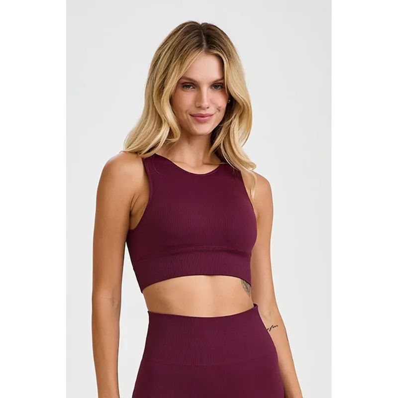 TOP CROPPED SEM COSTURA CANELADO VINHO BAROLO G
