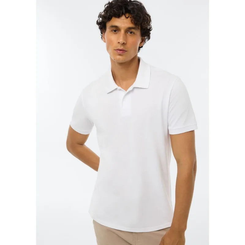 Camisa Polo Básica Masculina Manga Curta Em Piquet - Branco XXG